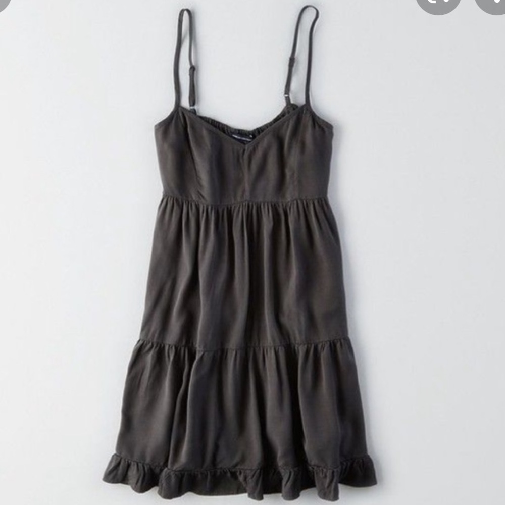 Charcoal grey flowy dress.
